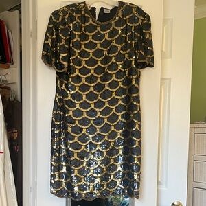 Laurence Kazar Black and Gold Sequin Mini Dress